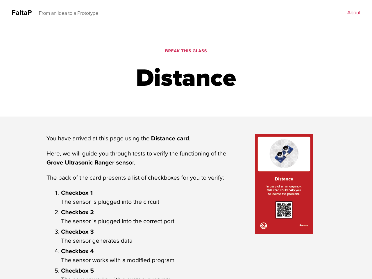 Distance card introduction page