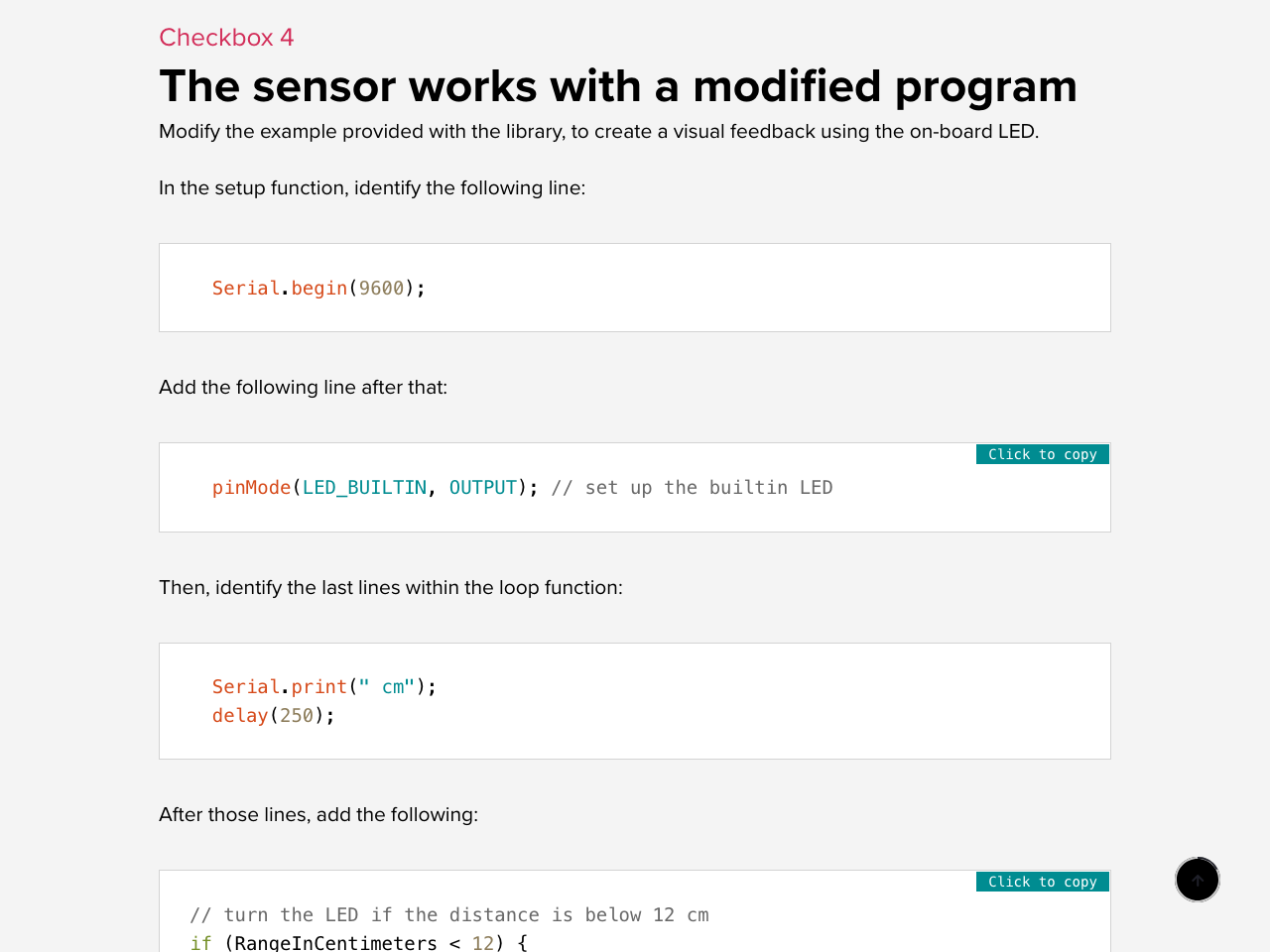 Modified code and LED test page