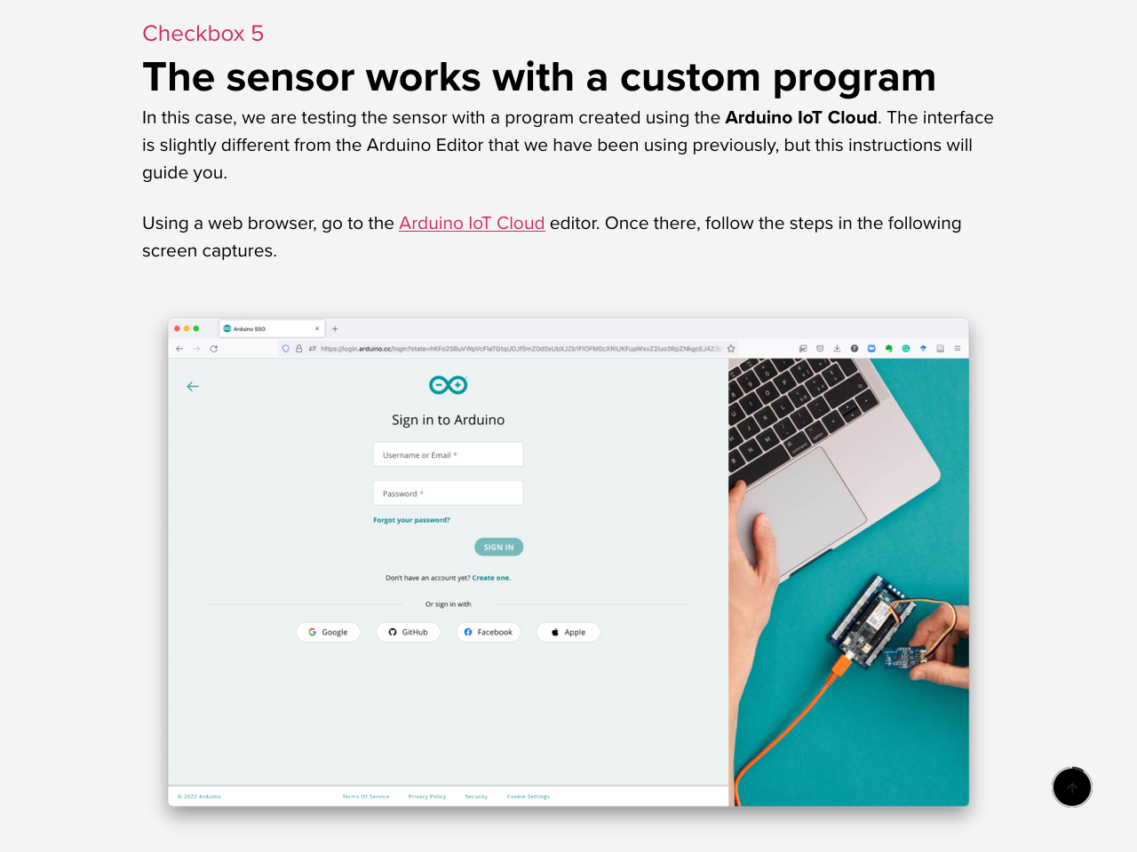 Arduino IoT Cloud walkthrough page
