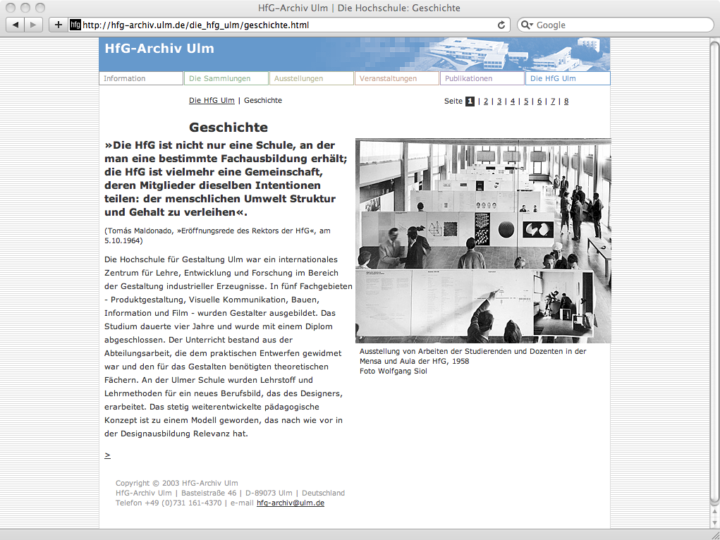HfG Archive Ulm Website: history