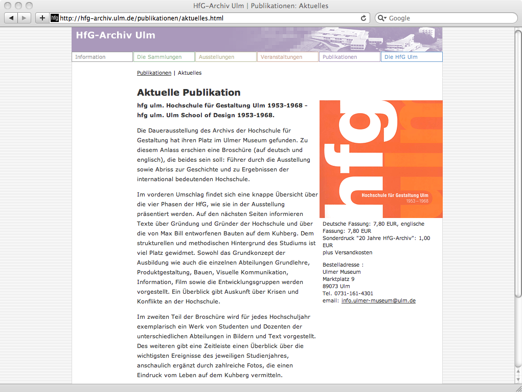 HfG Archive Ulm Website: Publikationen